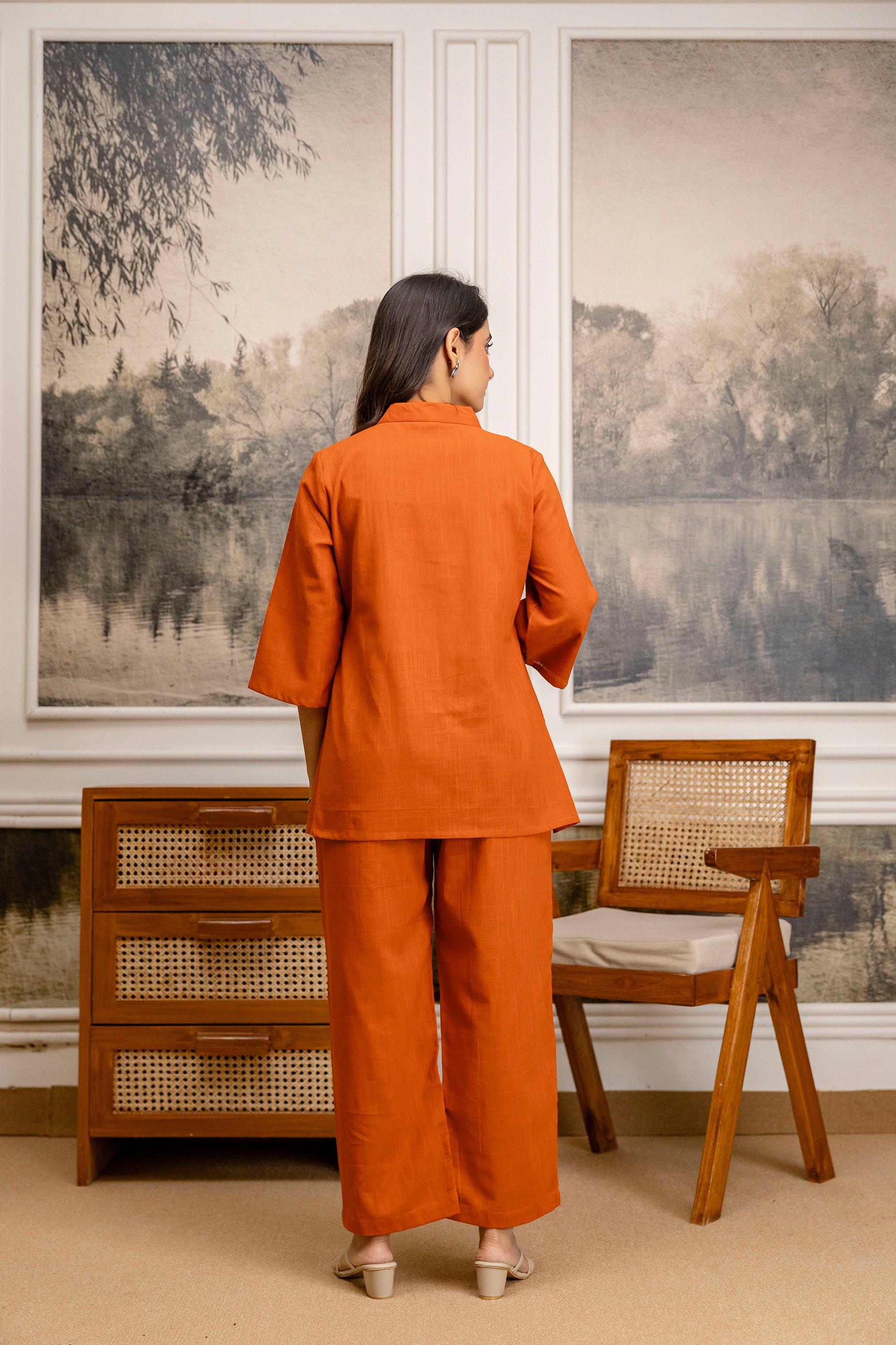 Rangrez Rust Slub Co-ord Set