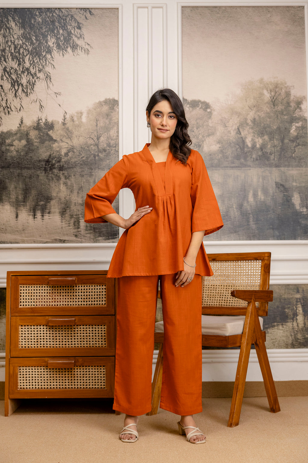 Rangrez Rust Slub Co-ord Set