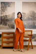Rangrez Rust Slub Co-ord Set