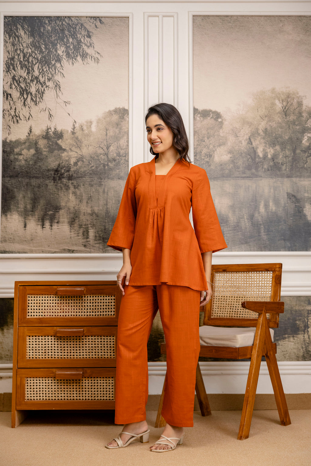 Rangrez Rust Slub Co-ord Set