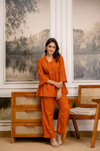Rangrez Rust Slub Co-ord Set