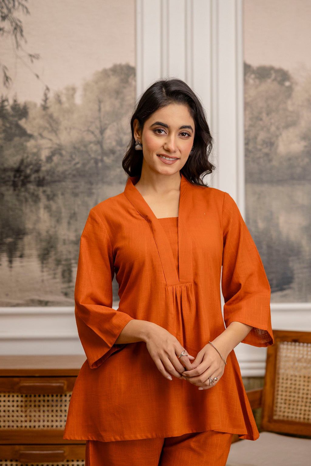 Rangrez Rust Slub Co-ord Set